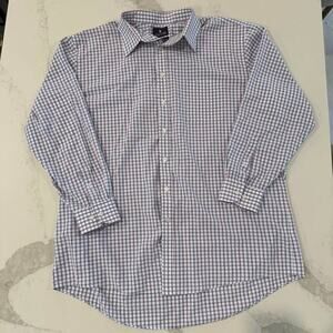 Stafford Long Sleeve Button Up Dress Shirt Mens 18 34-35 White Plaid Regular Fit